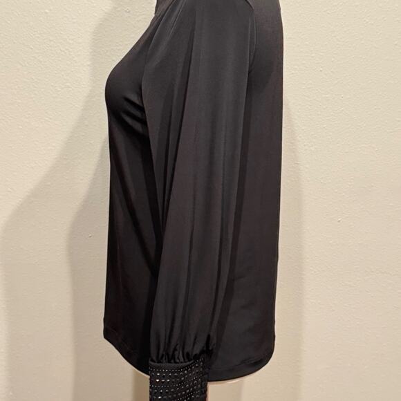 Chico's top black knit long sleeve square neck with beaded cuffs Sz 1 US Med - Picture 3 of 9